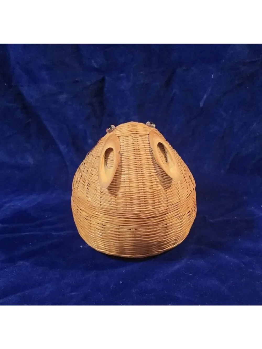 Vintage Woven Wicker Lidded Bunny Basket with Ceramic Liner 4.5